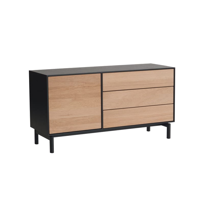 Furniture - Dressers & Storage Units - Modulo Dresser black natural wood / L 130 cm - 1 door + 3 drawers - Ercol - Black / Oak panel - Solid oak