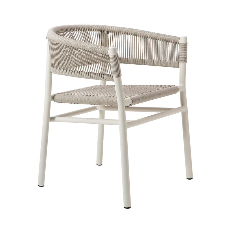 Mobilier - Chaises, fauteuils de salle à manger - Fauteuil empilable Kilt tissu beige / Aluminium & corde synthétique - Ethimo - Corde gris clair / Blanc chaud - Aluminium, Corde synthétique tressée