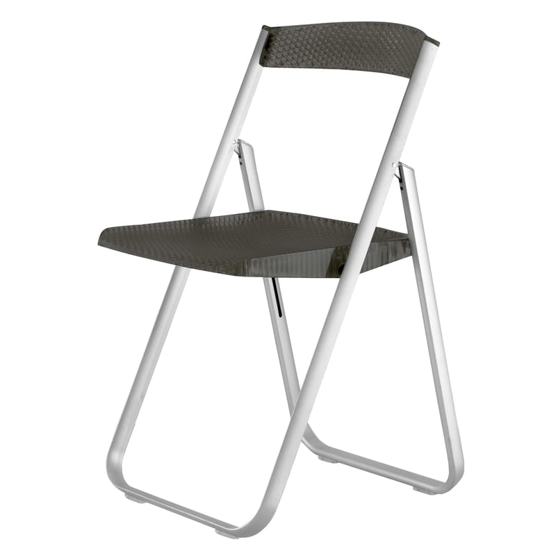 Furniture - Chairs - Honeycomb Folding chair plastic material grey Polycarbonate & metal structure - Kartell - Smoke - Anodized aluminium, Polycarbonate