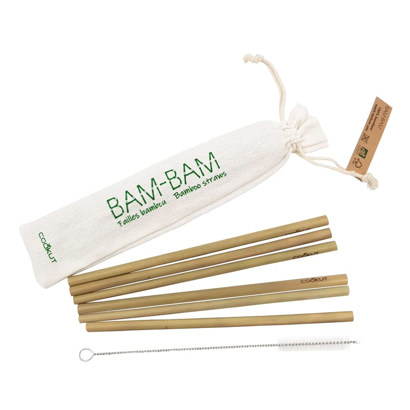 Table et cuisine - Autour du vin - Paille réutilisable Bam Bam bois naturel / Set 6 pailles bambou + 1 écouvillon - Cookut - Bambou - Bambou bio