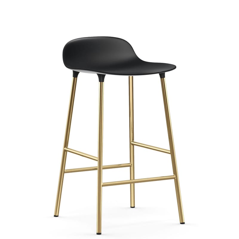 Furniture - Bar Stools - Form Bar stool metal plastic material black gold / H 65 cm – Brass foot - Normann Copenhagen - Black / Brass - Brass plated steel, Polypropylene