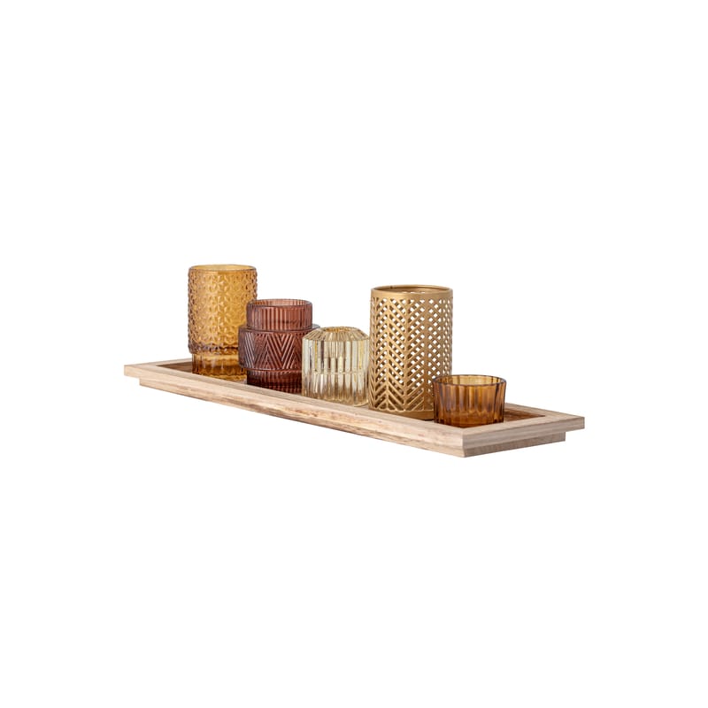 Lot De 9 Photophores Bruns – Sanga Par Bloomingville – Bois Et Verre – Neuf