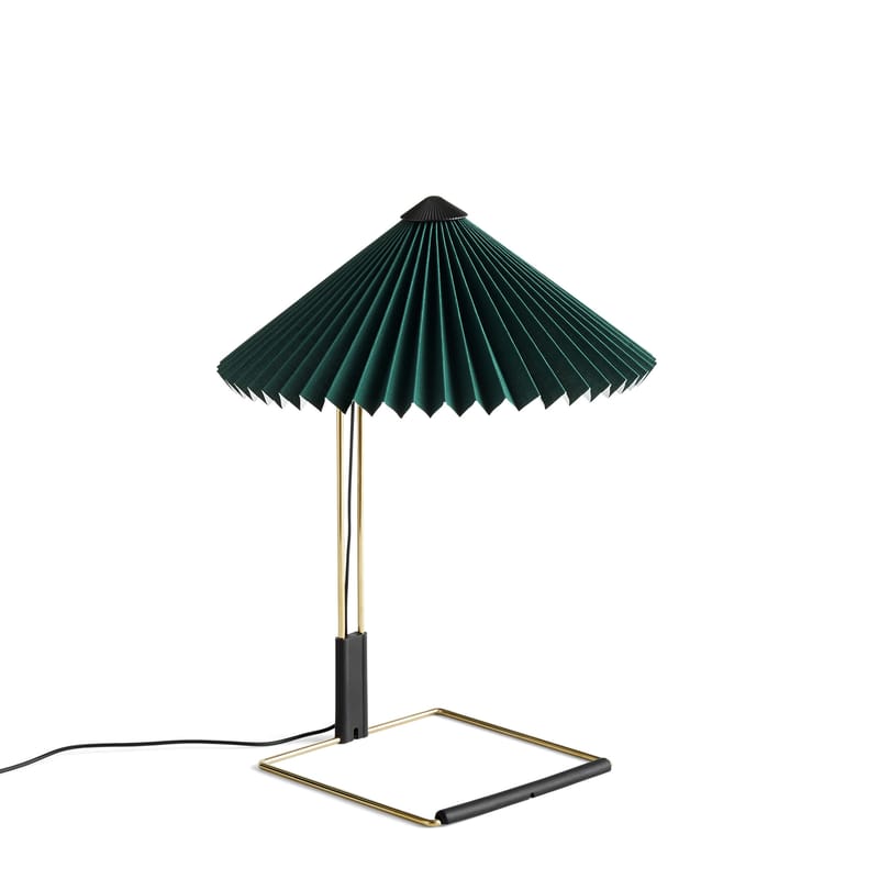 Luminaire - Lampes de table - Lampe de table Matin Small LED tissu vert / H 38 cm - Hay - Vert / Laiton poli - Acier finition laiton, Coton plissé