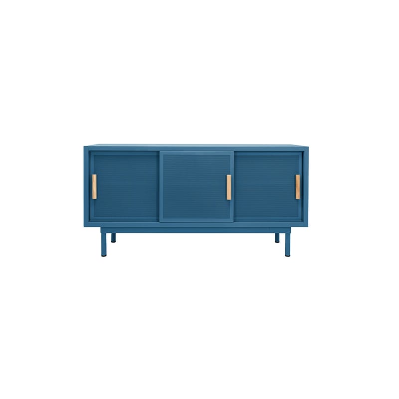 Mobilier - Commodes, buffets & armoires - Buffet 3 portes métal bleu / L 150 x H 75 cm - Acier perforé & chêne - Tolix - Bleu Océan (mat fine texture) - Acier, Chêne