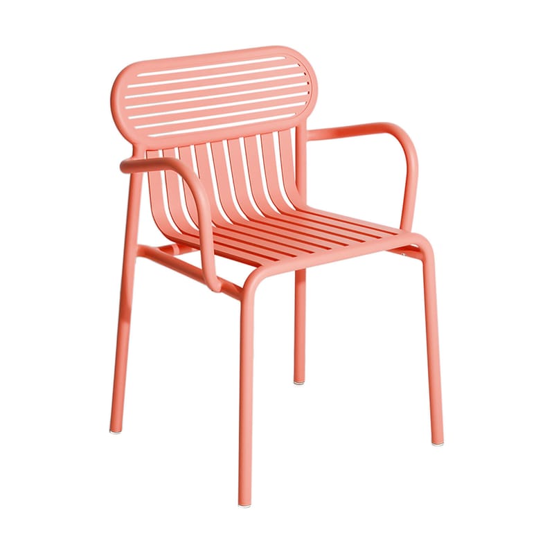 Mobilier - Chaises, fauteuils de salle à manger - Fauteuil bridge empilable Week-end métal orange / Aluminium - Petite Friture - Corail - Aluminium