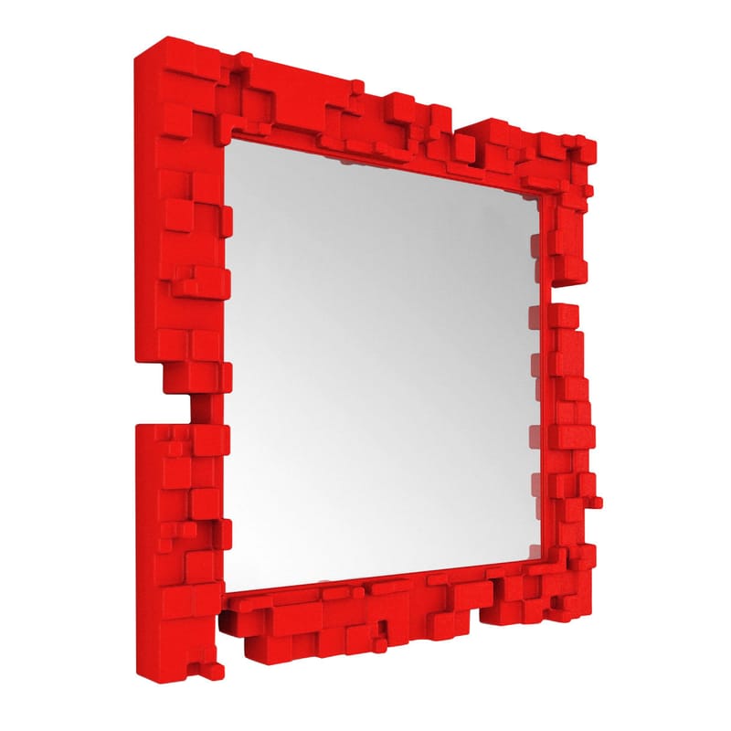 Mobilier - Miroirs - Miroir mural Pixel plastique rouge / 80 x 80 cm - Slide - Rouge - polyéthène recyclable