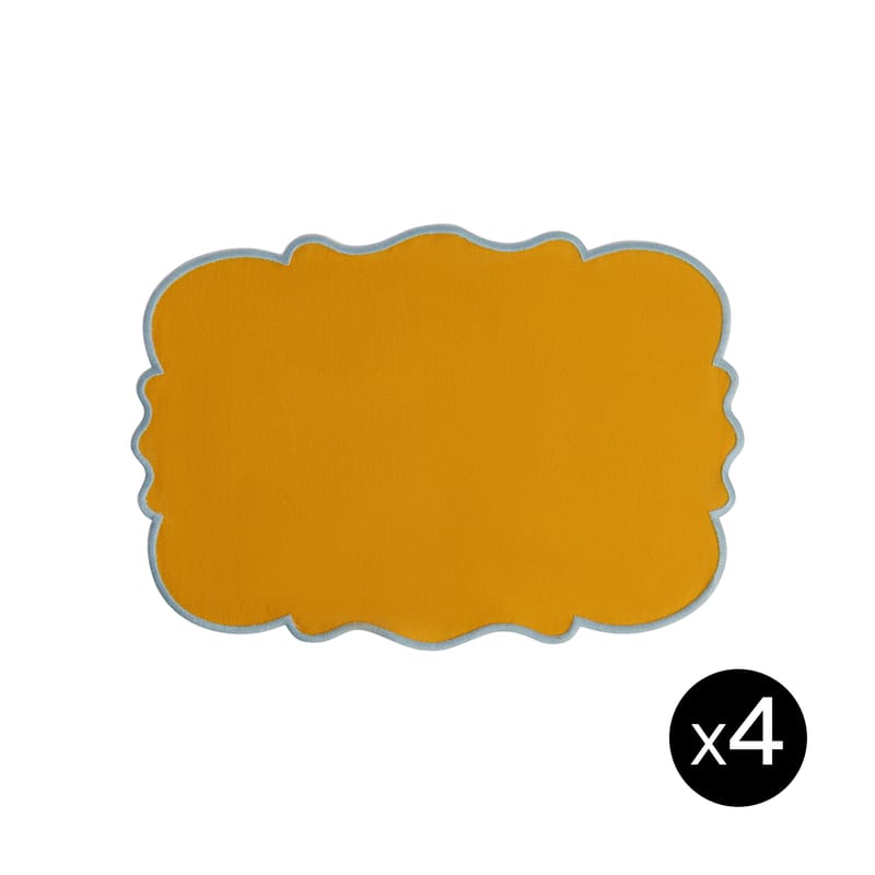 Tendances - Petits prix - Set de table Smerlo tissu jaune / Set de 4 - 33 x 48 cm - Bitossi Home - Ocre / Bord bleu - Coton, Lin
