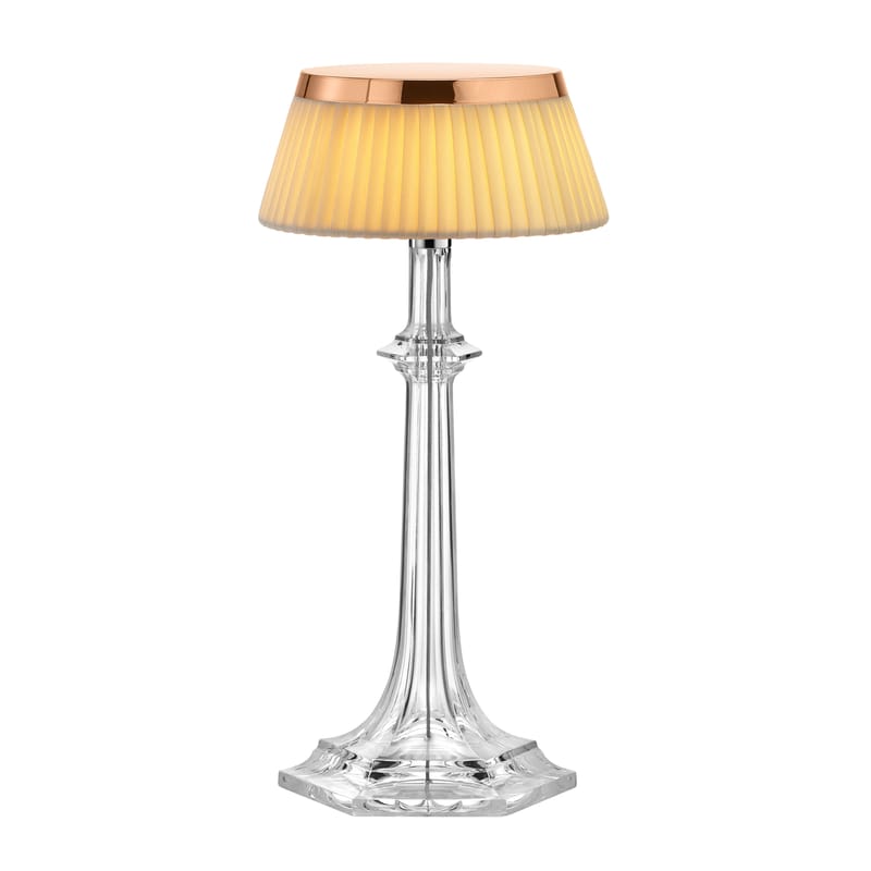 Lighting - Table Lamps - Bon Jour Versailles Small LED Table lamp plastic material textile beige transparent / LED - H 27 cm - Flos - Copper / Ivory fabric - Pleated fabric, PMMA