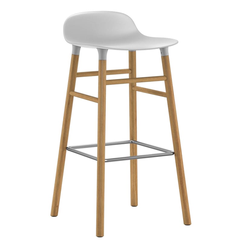 Furniture - Bar Stools - Form Bar stool - H 75 cm / Oak leg by Normann Copenhagen - White / oak - Oak, Polypropylene