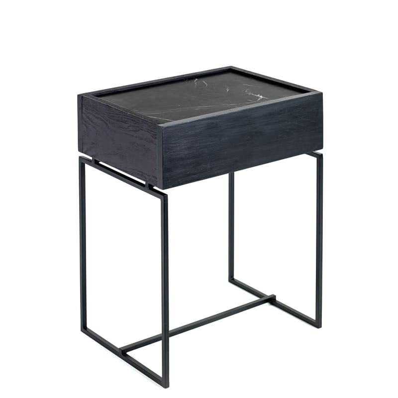 Mobilier - Tables basses - Table d\'appoint Nero métal pierre noir / Tiroir - Marbre & bois - Serax - Marbre noir  / Pied noir - Bois peint, Marbre, Métal