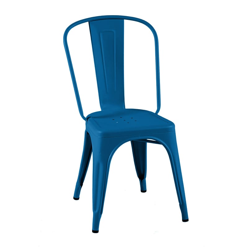 Mobilier - Chaises, fauteuils de salle à manger - Chaise empilable A Outdoor métal bleu / Inox Couleur - Pour l\'extérieur - Tolix - Bleu Océan (mat fine texture) - Acier inoxydable laqué
