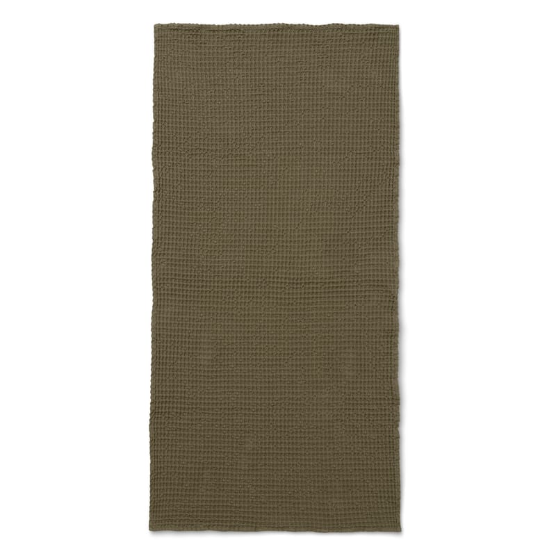 Décoration - Textile - Drap de bain Organic tissu vert / 140 x 70 cm - Nid d\'abeille - Ferm Living - Vert Olive - Coton biologique GOTS