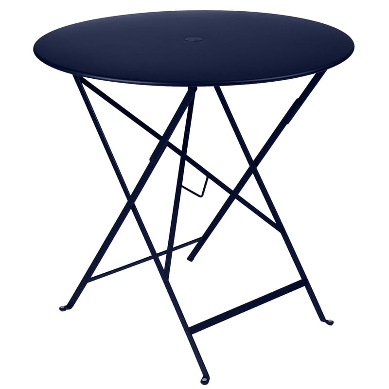 Outdoor - Garden Tables - Bistro Foldable table metal blue /Ø 77 cm - Whole for parasol - Fermob - Ocean Blue - Lacquered steel