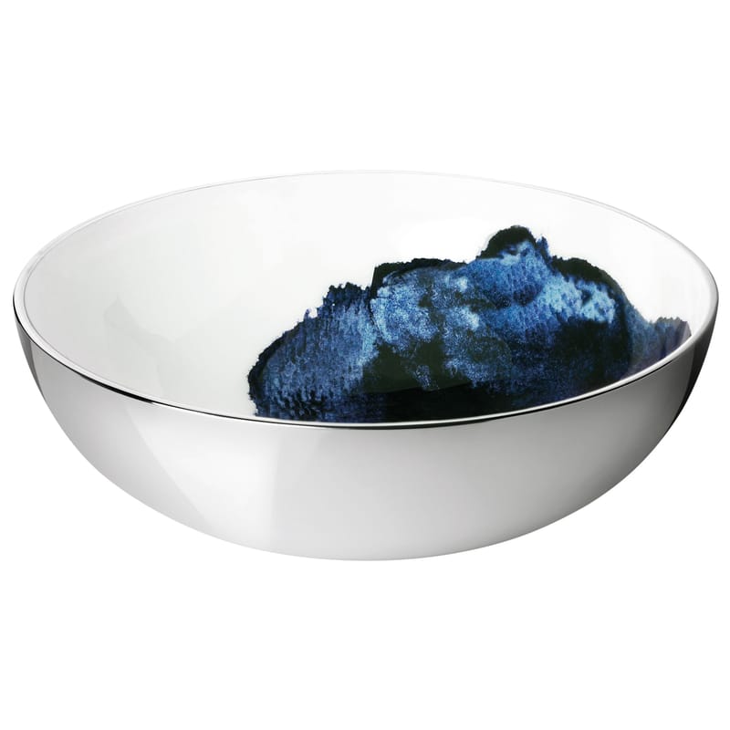 Table et cuisine - Saladiers, coupes et bols - Saladier Stockholm Aquatic céramique blanc bleu métal / Ø 30 x H 10 cm - Stelton - Extérieur métal / Intérieur blanc & bleu - Aluminium, Email