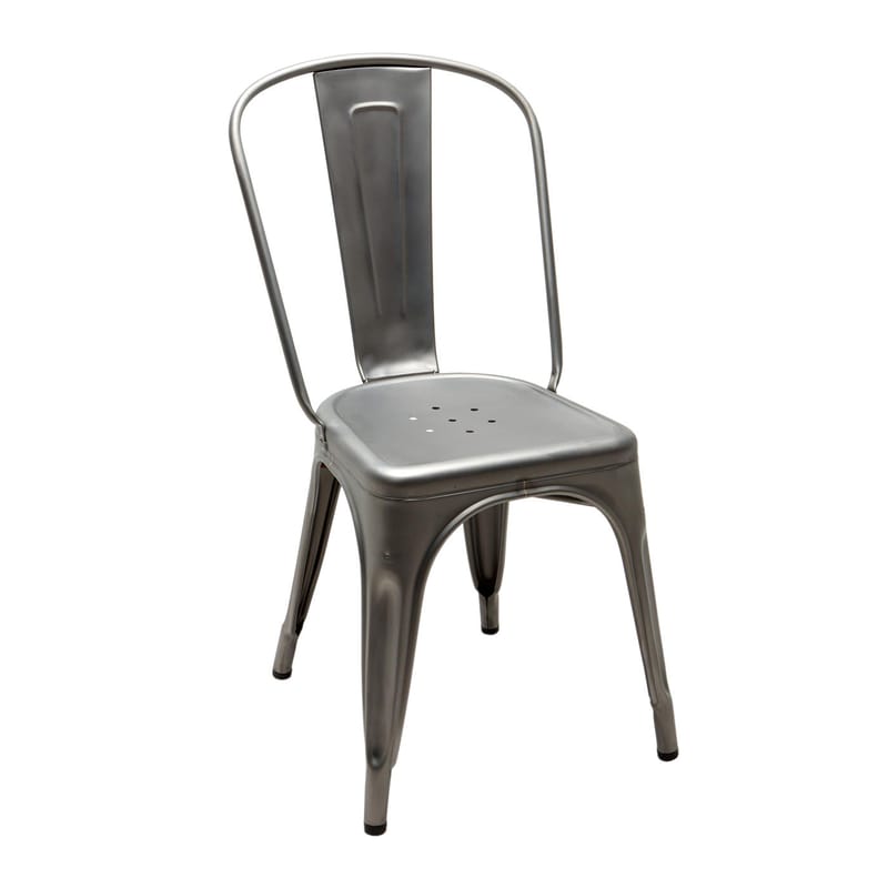 Mobilier - Chaises, fauteuils de salle à manger - Chaise empilable A Outdoor métal / Inox brut - Pour l\'extérieur - Tolix - Acier brut verni satiné - Acier inoxydable brut verni satiné