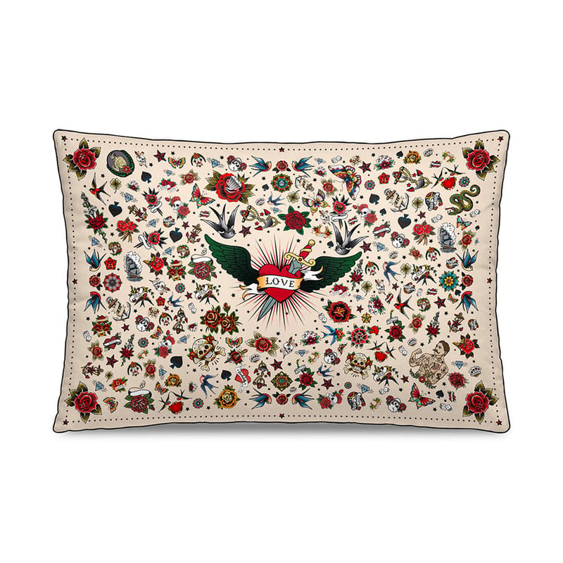 Decoration - Cushions & Poufs - Tatoo Cushion textile multicoloured / 40 x 60 cm - Velvet - PÔDEVACHE - Love tattoo / Multicoloured - Polyester, Velvet