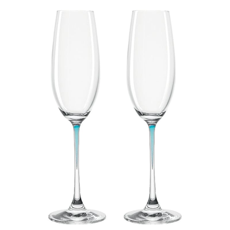 Table et cuisine - Verres  - Flûte à champagne La Perla verre bleu transparent / Set de 2 - Leonardo - Bleu - Verre Teqton®