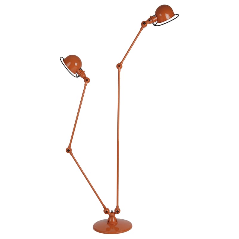 Luminaire - Lampadaires - Liseuse Loft métal céramique orange /Double - 2 bras articulés - H max 160 cm / 120 cm - Jieldé - Orange brillant - Acier inoxydable, Porcelaine