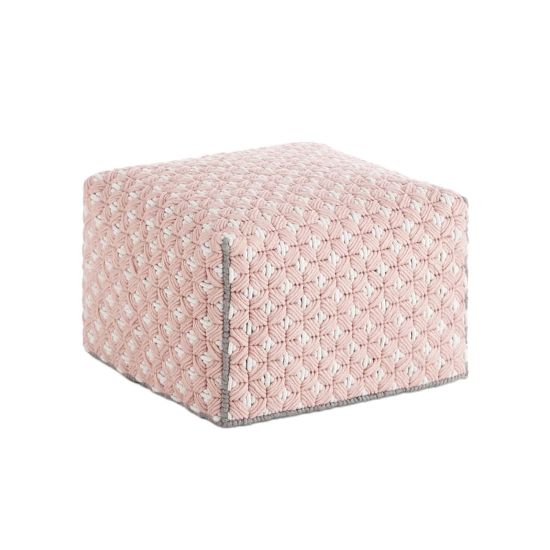Furniture - Poufs & Floor Cushions - Silaï Small Pouf textile white pink grey 52 x 52 x H 35 cm - Gan - Pink - Wool