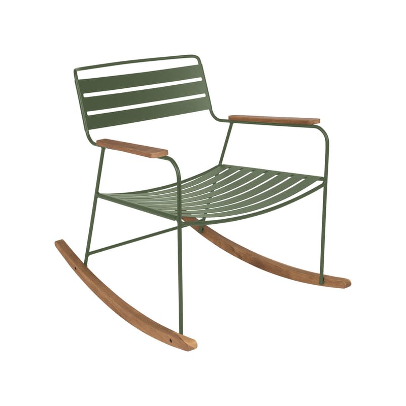 Mobilier - Fauteuils - Rocking chair Surprising métal vert / teck - Fermob - Cactus - Acier, Teck