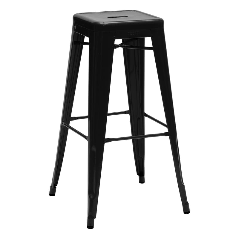Furniture - Bar Stools - H Indoor Stackable bar stool metal black H 75 cm - Glossy color - Tolix - Black - Lacquered recycled steel