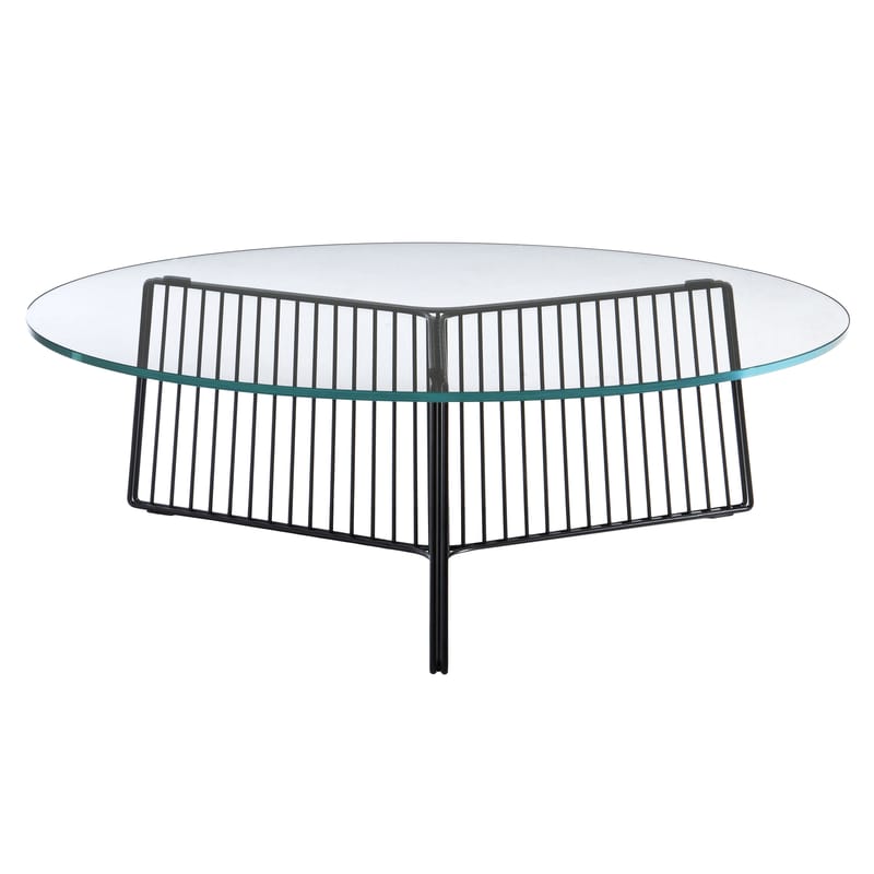 Arredamento - Tavolini  - Tavolino Anapo metallo vetro nero trasparente / Ø 80 cm - Driade - Nero / Vassoio trasparente - Acciaio laccato, Vetro temprato