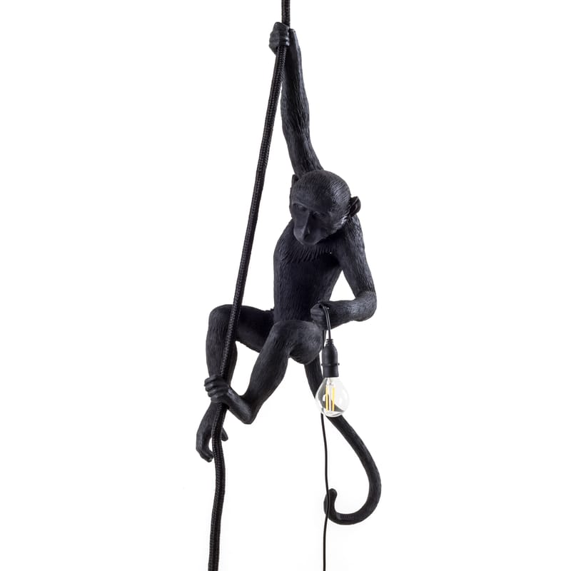 Leuchten - Pendelleuchten - Outdoor-Hängelampe Monkey Hanging plastikmaterial schwarz / outdoorgeeignet - H 80 cm - Seletti - Schwarz - Harz
