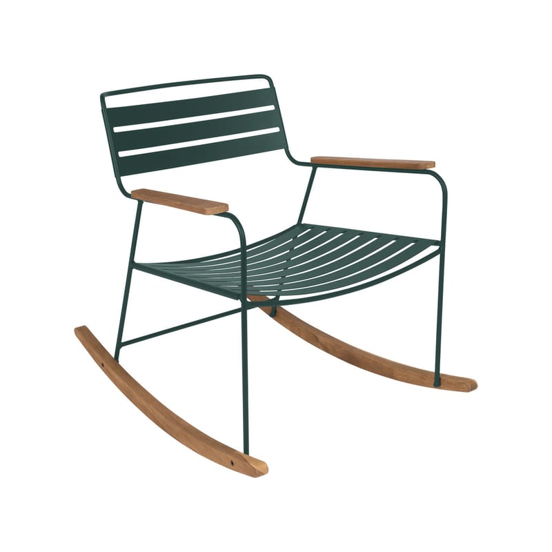 Mobilier - Fauteuils - Rocking chair Surprising métal gris / teck - Fermob - Gris orage - Acier, Teck