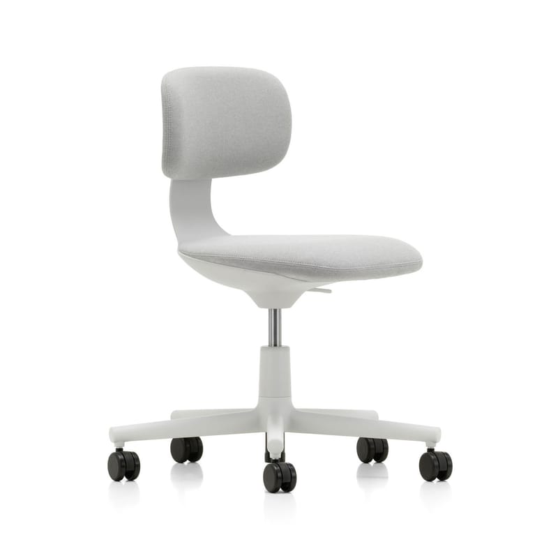 Möbel - Bürosessel - Sessel mit Rollen Rookie textil grau H 39 bis 51 cm - Vitra - Hellgrau (Stoff Plano) / Untergestell grau - Gewebe, Polyamid, Polypropylen, Polyurethan-Schaum