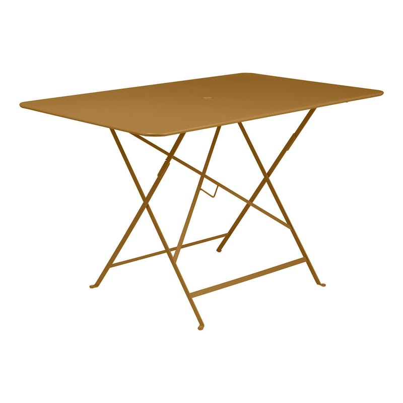 Jardin - Tables de jardin - Table pliante Bistro métal jaune / 117 x 77 cm - 6 personnes - Trou parasol - Fermob - Pain d\'épices - Acier laqué
