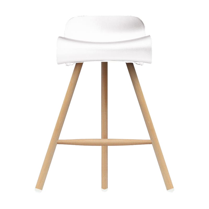Furniture - Bar Stools - BCN Wood Bar stool plastic material white natural wood H 66 cm - Plastic & wood legs - Kristalia - Natural wood / White - Beechwood, Plastic material