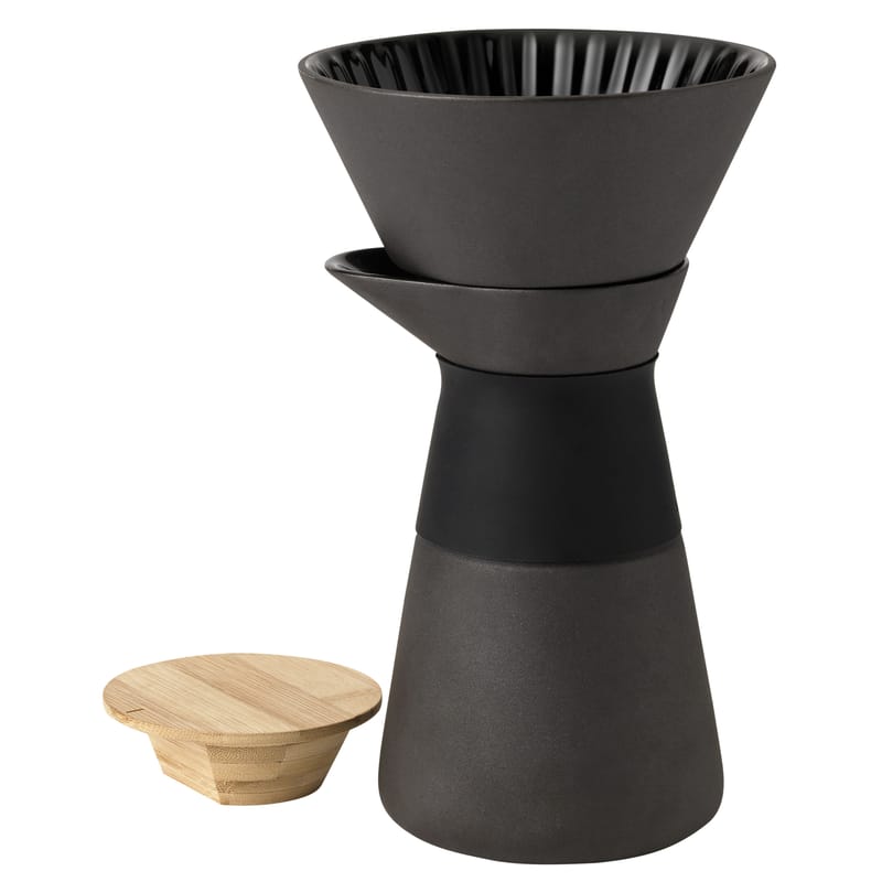 Tableware - Tea & Coffee Accessories - Théo Coffee maker ceramic black natural wood 60 cl - Stelton - Black / Natural wood - Bamboo, Sandstone, Silicone