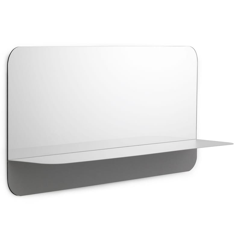 Décoration - Miroirs - Miroir mural Horizon  Horizontal métal verre gris / Etagère - L 80 x H 40 cm - Normann Copenhagen - Etagère grise - Acier laqué, Verre