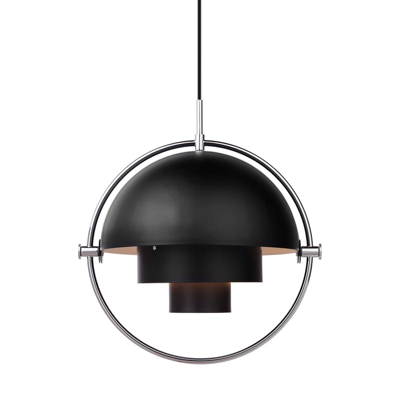 Luminaire - Suspensions - Suspension Multi-Lite Small métal noir / Ø 25 cm - Modulable & orientable / Réédition 1972 - Gubi - Noir/ Cercle chromé - Métal