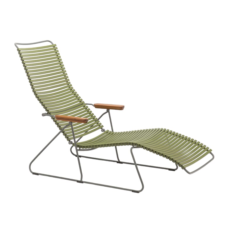 Jardin - Bains de soleil, chaises longues et hamacs - Transat inclinable Click plastique vert / 7 positions - Accoudoirs - Houe - Vert olive - Bambou, Métal, Plastique