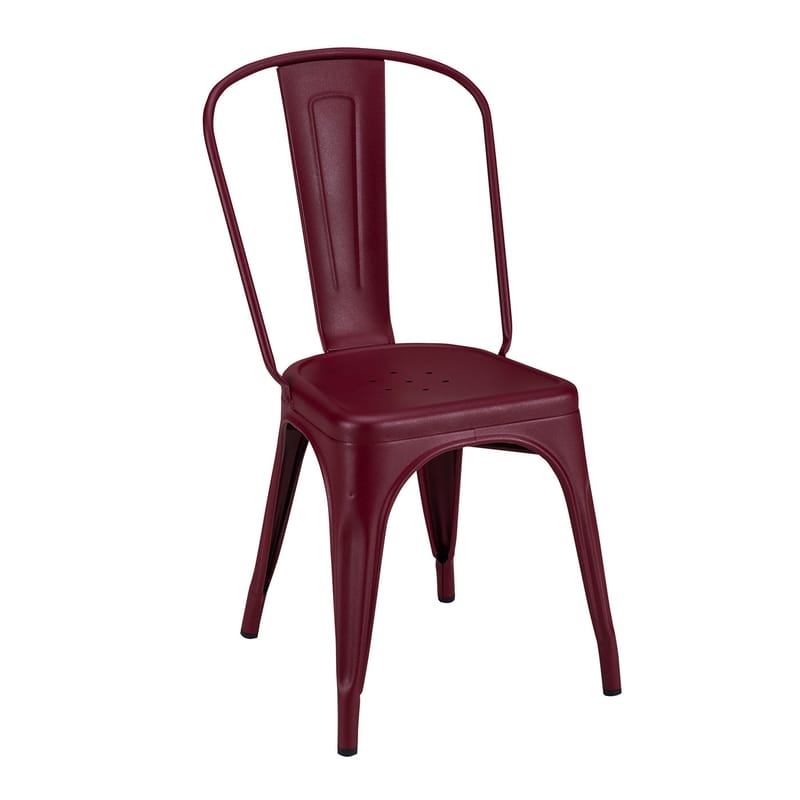 Mobilier - Chaises, fauteuils de salle à manger - Chaise empilable A Outdoor métal rouge / Inox Couleur - Pour l\'extérieur - Tolix - Bourgogne (mat fine texture) - Acier inoxydable laqué