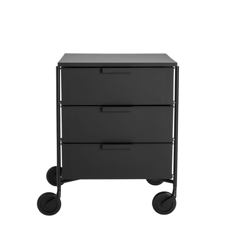 Furniture - Bookcases & Bookshelves - Mobil Mobile container plastic material black / 3 drawers - Matt version - Kartell - Matt black - Recycled thermoplastic technopolymer, Varnished steel