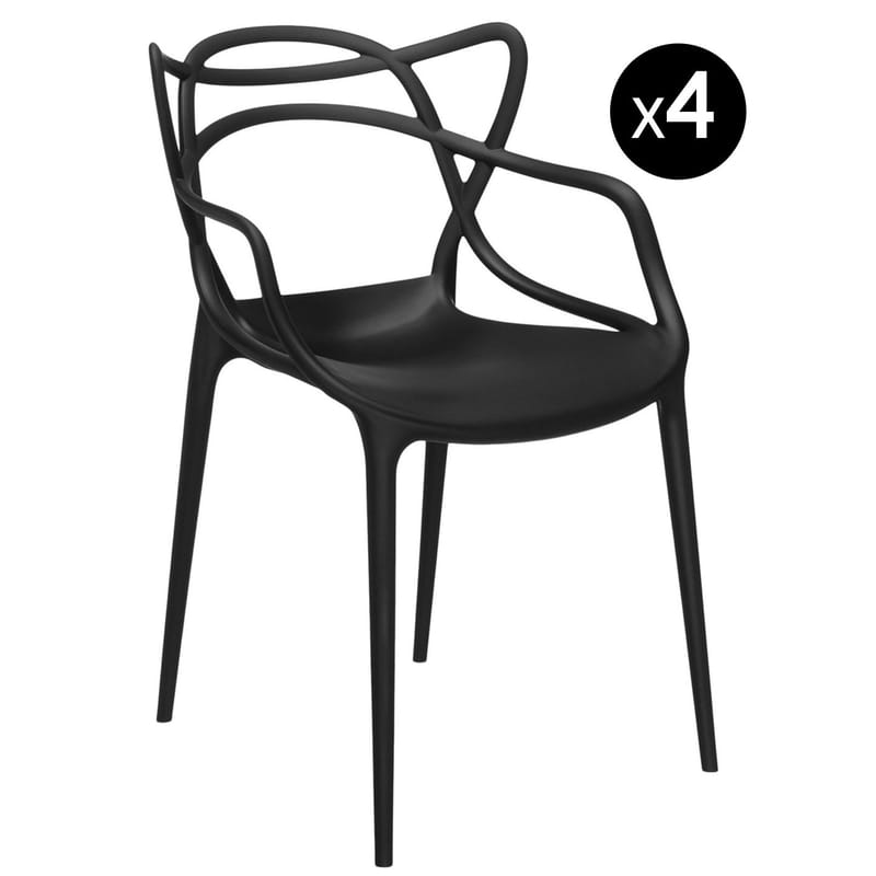 Furniture - Chairs - Masters Stackable armchair - Plastic / Set of 4 by Kartell - Black - Recycled thermoplastic technopolymer