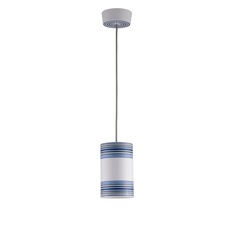 Luminaire - Suspensions - Suspension May céramique blanc bleu / peinte à la main - Ø 12,5 x H 20 cm - Original BTC - Taille 2 / Rayures bleues - Porcelaine