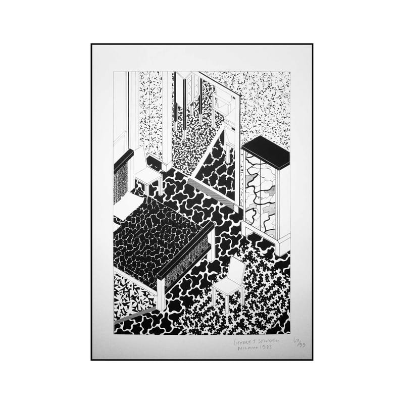 Décoration - Stickers, papiers peints & posters - Affiche Drawing for Interior 2 papier blanc noir / Sérigraphie by George J. Sowden, 1983 - Edition limitée, signée - Memphis Milano - Interior 2 - Papier