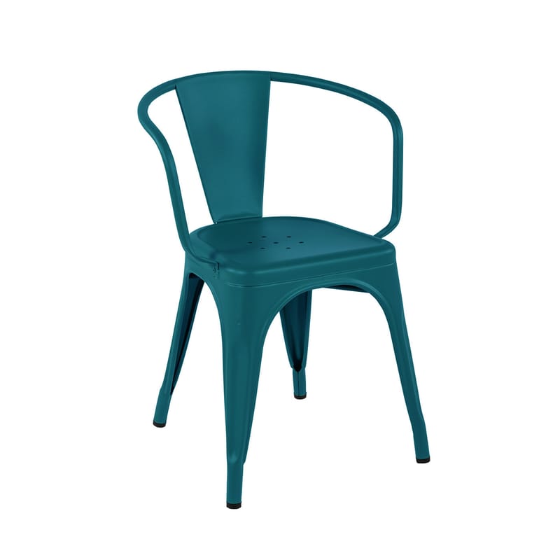 Mobilier - Chaises, fauteuils de salle à manger - Fauteuil empilable A56 Outdoor métal vert / Inox Couleur - Pour l\'extérieur - Tolix - Vert Canard (mat fine texture) - Acier inoxydable laqué