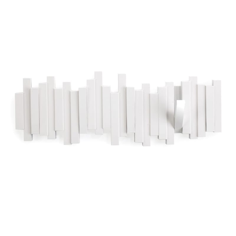 Mobilier - Portemanteaux, patères & portants - Portemanteau mural Sticks plastique blanc / 5 patères rabattables - L 48 cm - Umbra - Blanc - Matière plastique