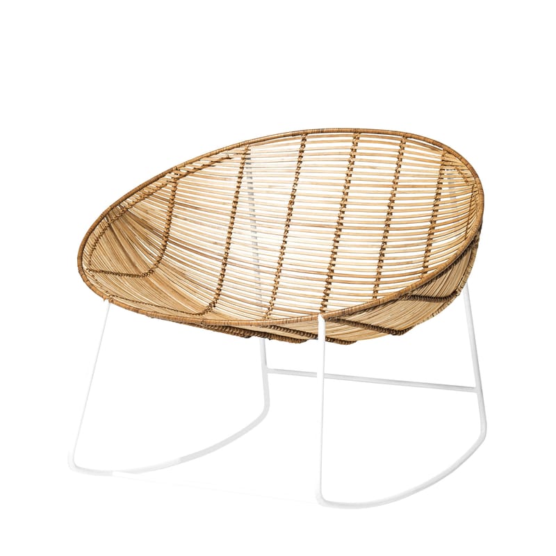 Mobilier - Fauteuils - Rocking chair Orinoco fibre végétale blanc beige bois naturel / Rotin - Bloomingville - Naturel / Blanc - Métal laqué, Rotin