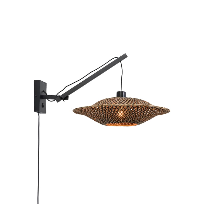 Luminaire - Appliques - Applique avec prise Bali Small bois noir / Bambou - L 64 x Ø 44 cm - GOOD&MOJO - Base noire - Bambou