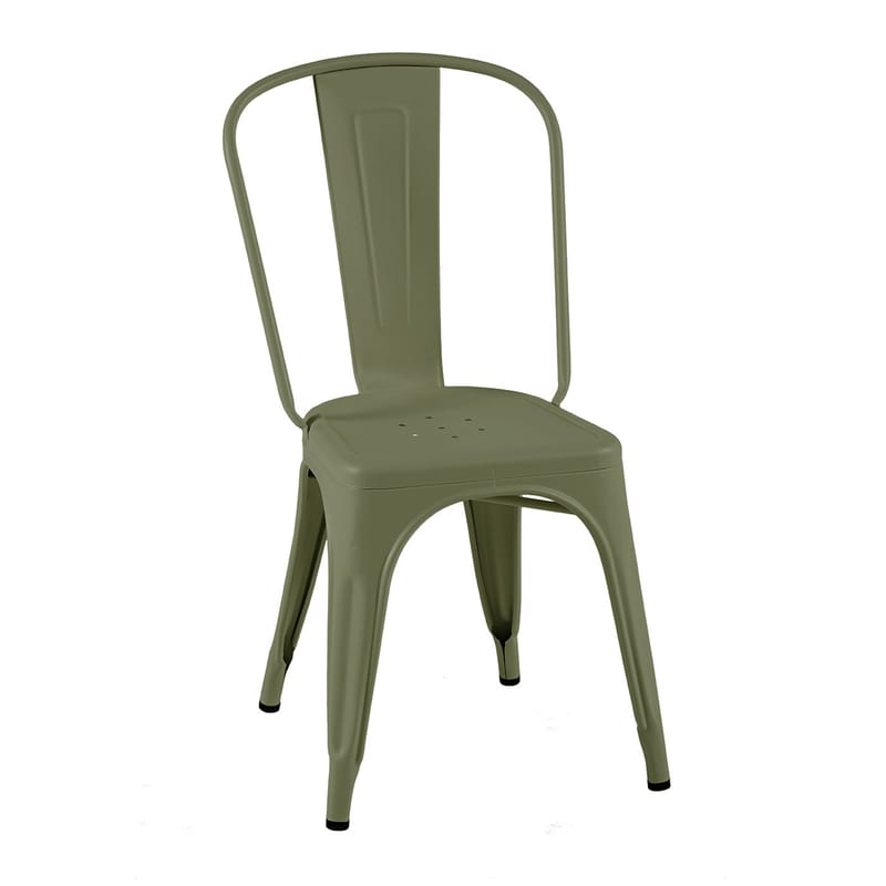 Mobilier - Chaises, fauteuils de salle à manger - Chaise empilable A Outdoor métal vert / Inox Couleur - Pour l\'extérieur - Tolix - Olive (mat fine texture) - Acier inoxydable laqué