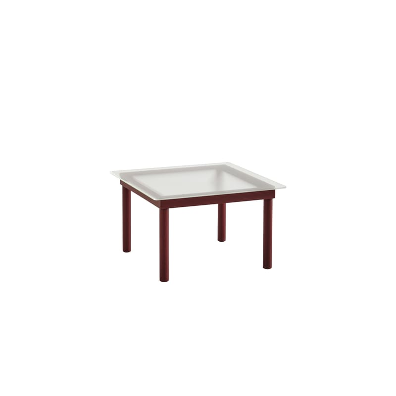 Furniture - Coffee Tables - Kofi Coffee table glass red / 60 x 60 cm - Glass & wood - Hay - Red / Transparent fluted glass - Fluted tempered glass, Lacquered solid oak