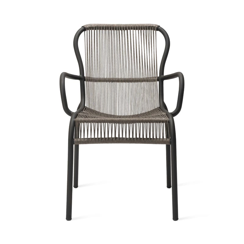 Möbel - Stühle  - Stapelbarer Sessel Loop plastikmaterial grau / Bespannung handgeflochtene Polyethylenfasern - Vincent Sheppard - Fossilgrau - Seil aus Polypropylen, Thermolackiertes Aluminium