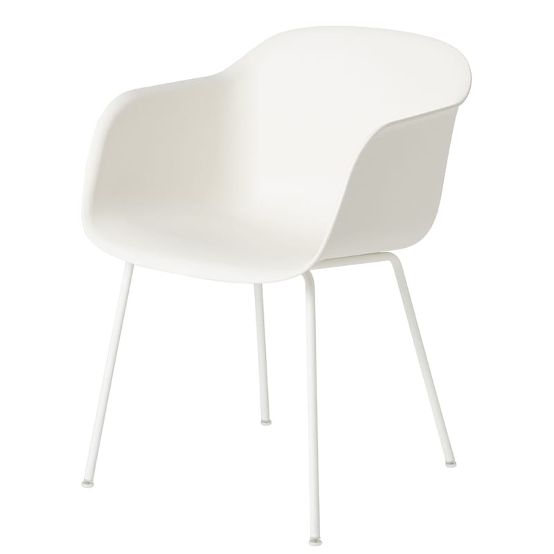Mobilier - Chaises, fauteuils de salle à manger - Fauteuil Fiber plastique blanc - Muuto - Blanc / Pieds blancs - Acier peint, Matériau composite recyclé