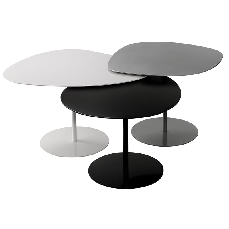 Furniture - Coffee Tables - Galet OUTDOOR Nested tables metal white grey black Set of 3 - Matière Grise - Grey, white, Black - Painted aluminium