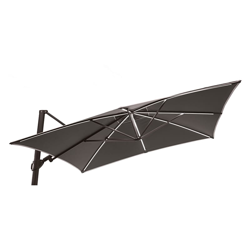Jardin - Parasols - Parasol déporté Easy Shadow tissu noir / Eclairage LED - 300 x 300 cm - Sans base - Vlaemynck - Ardoise / Structure anthracite - Aluminium laqué, Toile Sunbrella